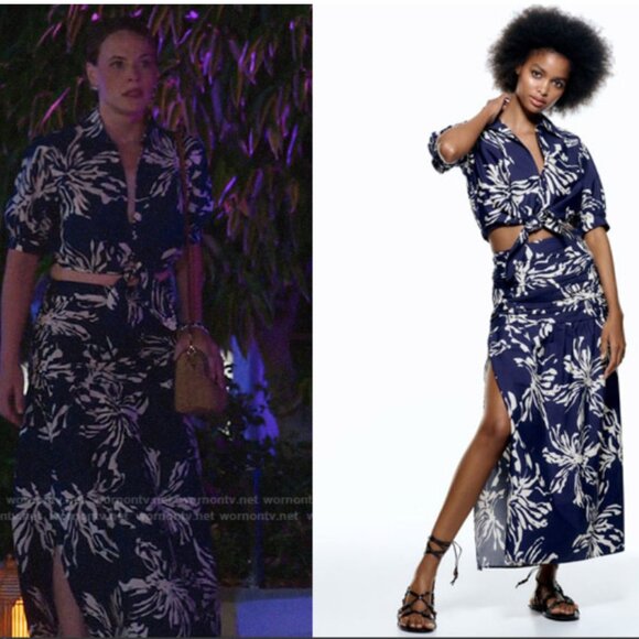 NWOT ZARA MIDI SKIRT IN PRINTED FABRIC BLUE/WHITE SIZE M | 4886/091/044 - Picture 2 of 8